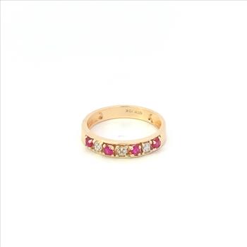 10K Ruby Diamond Classic Vintage Wedding Band Yellow Gold Ring, Size 6.75