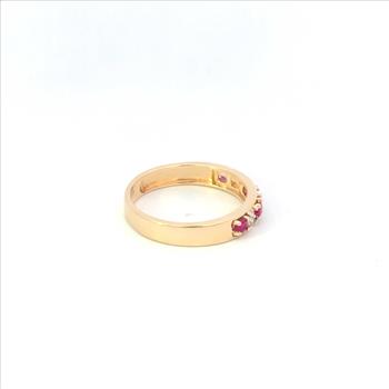 10K Ruby Diamond Classic Vintage Wedding Band Yellow Gold Ring, Size 6.75