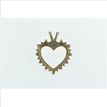 10K Ruby Diamond Heart Love Symbol Vintage Yellow Gold Pendant