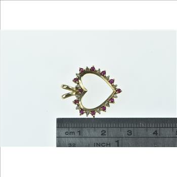10K Ruby Diamond Heart Love Symbol Vintage Yellow Gold Pendant