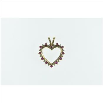 10K Ruby Diamond Heart Love Symbol Vintage Yellow Gold Pendant