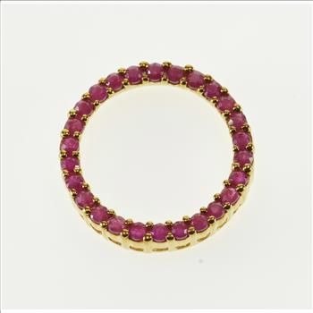 10K Ruby Encrusted Inset Ring Circle Yellow Gold Pendant