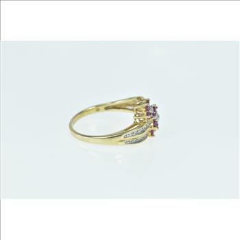 10K Ruby Flower Cluster Diamond Accent Bypass Yellow Gold Ring, Size 9.5