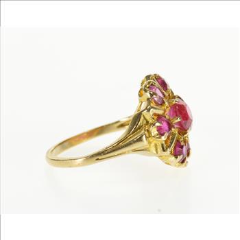 10K Ruby* Starburst Cluster Inset Cocktail Yellow Gold Ring, Size 5