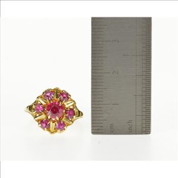 10K Ruby* Starburst Cluster Inset Cocktail Yellow Gold Ring, Size 5