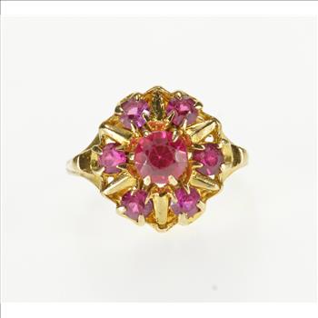 10K Ruby* Starburst Cluster Inset Cocktail Yellow Gold Ring, Size 5