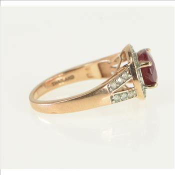 10K Ruby White Sapphire Halo Engagement Rose Gold Ring, Size 8.25