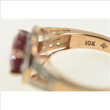 10K Ruby White Sapphire Halo Engagement Rose Gold Ring, Size 8.25