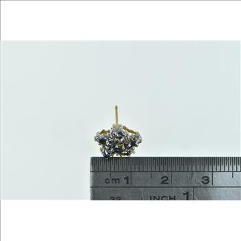 10K Sapphire Diamond Flower Cluster Single Stud Yellow Gold Earring