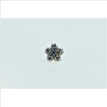 10K Sapphire Diamond Flower Cluster Single Stud Yellow Gold Earring
