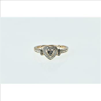 10K Sapphire Diamond Heart Love Symbol Promise Rose Gold Ring, Size 5.5