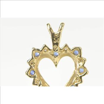 10K Sapphire Diamond Heart Love Symbol Yellow Gold Pendant