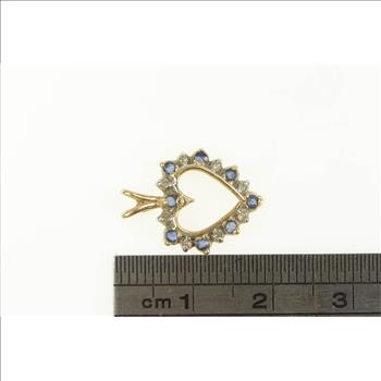 10K Sapphire Diamond Heart Love Symbol Yellow Gold Pendant