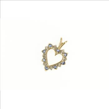 10K Sapphire Diamond Heart Love Symbol Yellow Gold Pendant