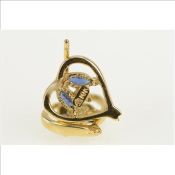 10K Sapphire Diamond Inset Heart Love Symbol Yellow Gold Earrings