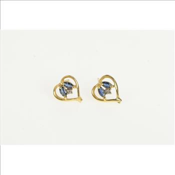 10K Sapphire Diamond Inset Heart Love Symbol Yellow Gold Earrings