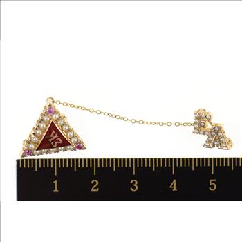 10K Sigma Kappa Seed Pearl Enamel Lapel Yellow Gold Pin/Brooch
