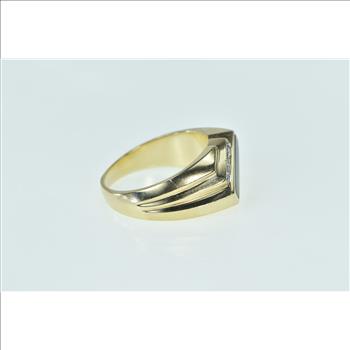 10K Squared Black Onyx Diamond Slanted Vintage Yellow Gold Ring, Size 10