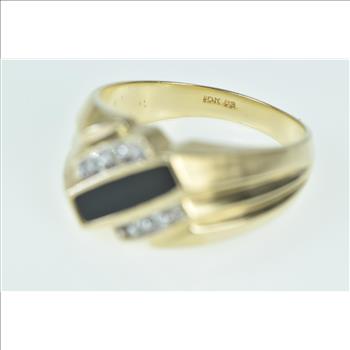 10K Squared Black Onyx Diamond Slanted Vintage Yellow Gold Ring, Size 10