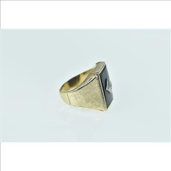 10K Squared Black Onyx Diamond Statement Yellow Gold Ring, Size 6.75