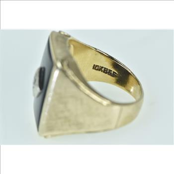 10K Squared Black Onyx Diamond Statement Yellow Gold Ring, Size 6.75