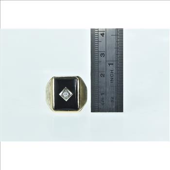 10K Squared Black Onyx Diamond Statement Yellow Gold Ring, Size 6.75