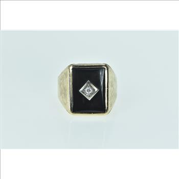10K Squared Black Onyx Diamond Statement Yellow Gold Ring, Size 6.75