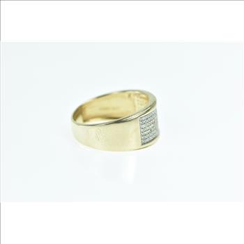 10K Squared Diamond Pave Wide Band Yellow Gold Ring, Size 9.75