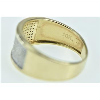 10K Squared Diamond Pave Wide Band Yellow Gold Ring, Size 9.75