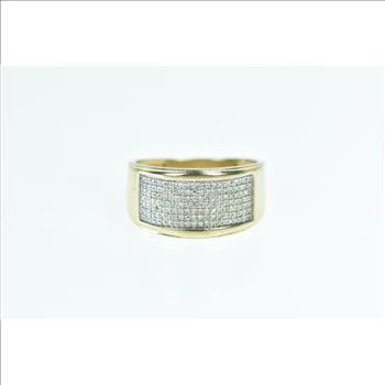 10K Squared Diamond Pave Wide Band Yellow Gold Ring, Size 9.75