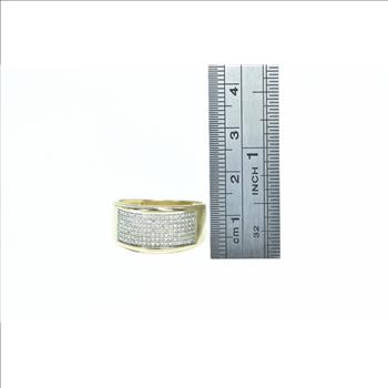 10K Squared Diamond Pave Wide Band Yellow Gold Ring, Size 9.75