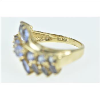 10K Tanzanite Vintage Wavy Statement Band Yellow Gold Ring, Size 6.25