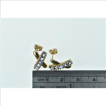 10K Tanzanite X Criss Cross Vintage Statement Yellow Gold Earrings