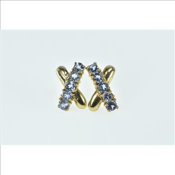 10K Tanzanite X Criss Cross Vintage Statement Yellow Gold Earrings