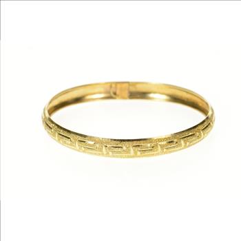 10K Textured Greek Wave Pattern Oval Bangle Yellow Gold Bracelet 7.25