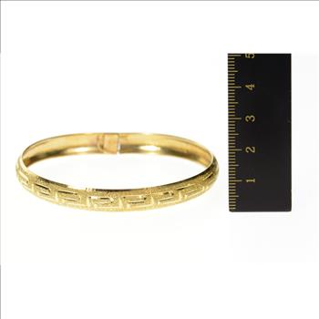 10K Textured Greek Wave Pattern Oval Bangle Yellow Gold Bracelet 7.25