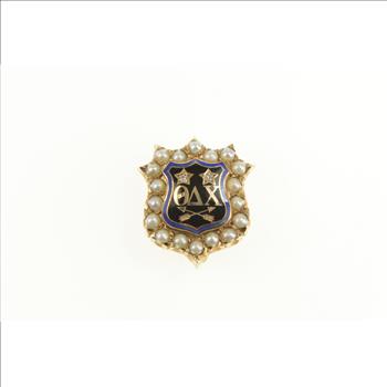 10K Theta Delta Chi Black Enamel Fraternity Lapel Yellow Gold Pin/Brooch