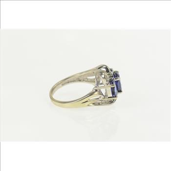 10K Three Stone Iolite Diamond Wavy Engagement White Gold Ring, Size 7