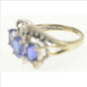 10K Three Stone Iolite Diamond Wavy Engagement White Gold Ring, Size 7