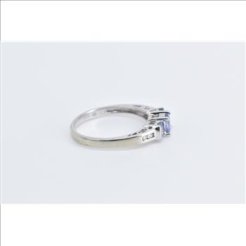 10K Three Stone Tanzanite Diamond Accent Vintage White Gold Ring, Size 7