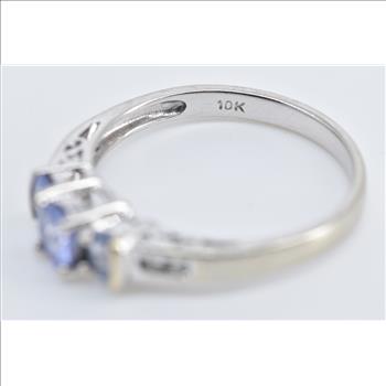 10K Three Stone Tanzanite Diamond Accent Vintage White Gold Ring, Size 7