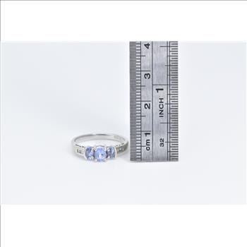 10K Three Stone Tanzanite Diamond Accent Vintage White Gold Ring, Size 7