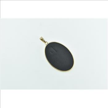 10K Tibetan Buddhist Black Onyx Enamel Gold Inlay Yellow Gold Pendant