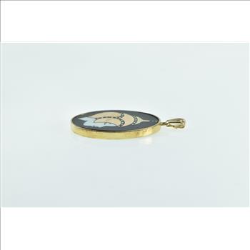 10K Tibetan Buddhist Black Onyx Enamel Gold Inlay Yellow Gold Pendant