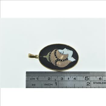 10K Tibetan Buddhist Black Onyx Enamel Gold Inlay Yellow Gold Pendant