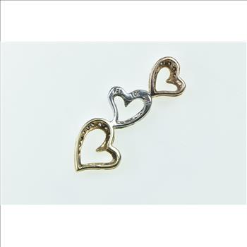 10K Tri Color Sterling Silver Diamond Heart Love Yellow Gold Pendant