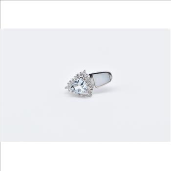 10K Trillion Aquamarine Diamond Halo Single Stud White Gold Earring