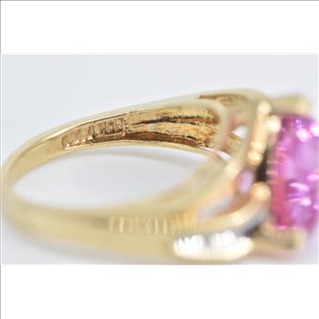 10K Trillion Pink Topaz Diamond Accent Statement Yellow Gold Ring, Size 5.5