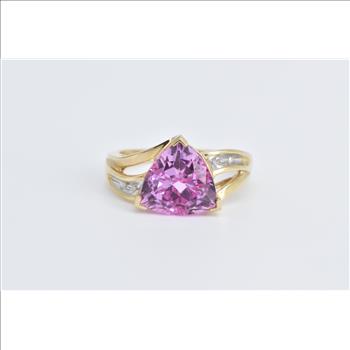 10K Trillion Pink Topaz Diamond Accent Statement Yellow Gold Ring, Size 5.5