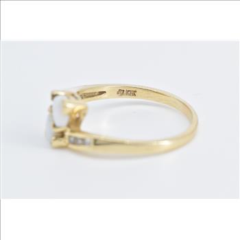 10K Trillion Syn. Opal Diamond Vintage Bypass Yellow Gold Ring, Size 7.75